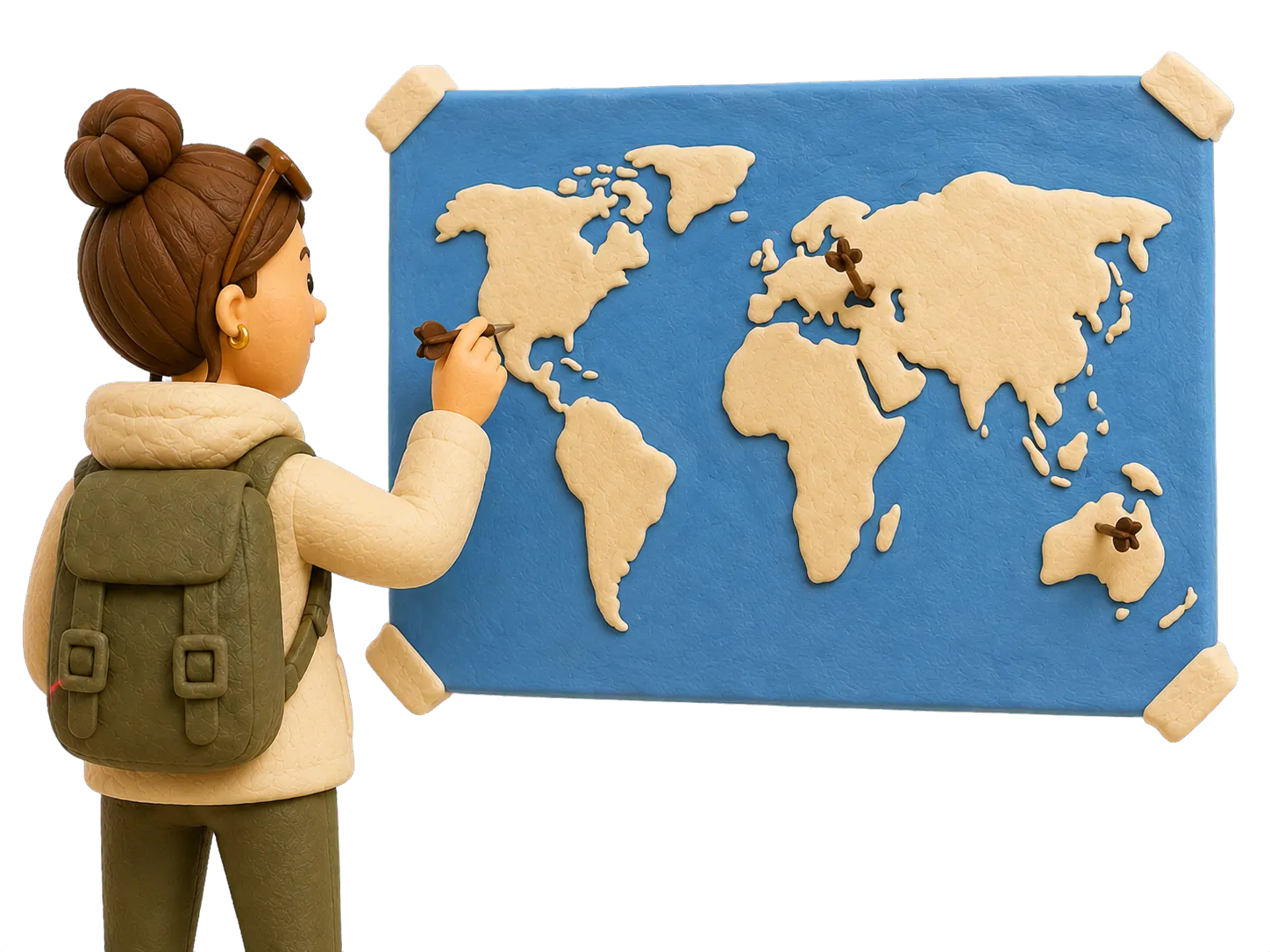 Traveller choosing destinations on a map