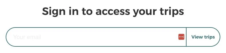 Email sign-in form for accessing saved Holihopper trips